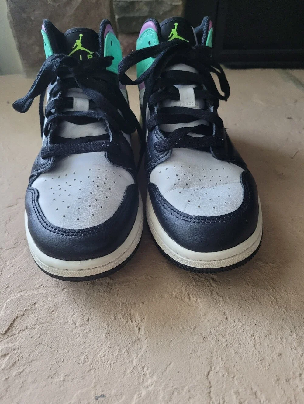 Nike Kids Air Jordan High Top Sneakers Black White Green Pink Neon